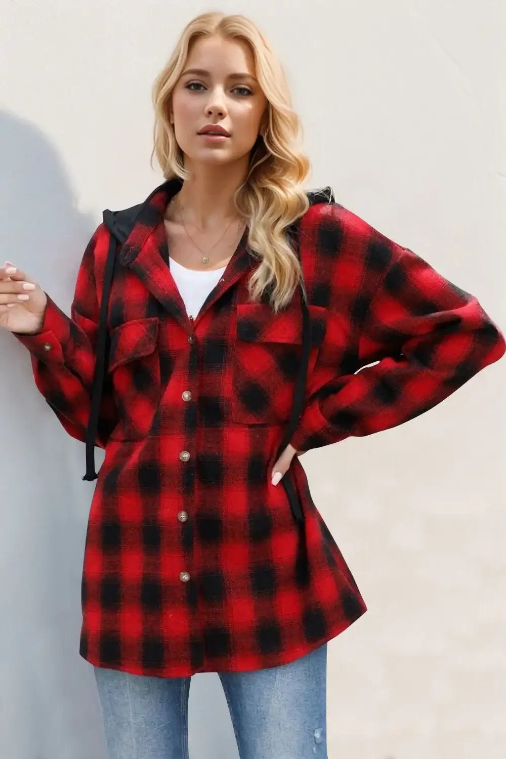 plaid drawstring hooded shacket - Bela Fils BoutiqueBela Fils Boutique